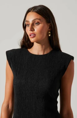 Plisse Straight Neck Midi Dress -Sun Gaia Dresses Shop ADR101830 BLACK 4