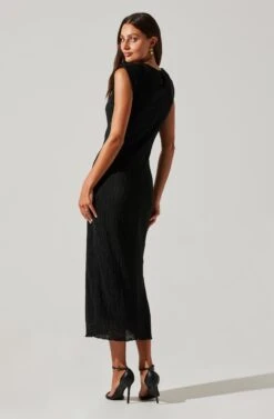 Plisse Straight Neck Midi Dress -Sun Gaia Dresses Shop ADR101830 BLACK 5