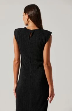 Plisse Straight Neck Midi Dress -Sun Gaia Dresses Shop ADR101830 BLACK 6