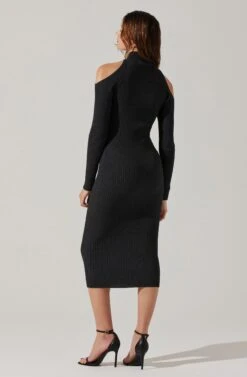 Cold Shoulder Mock Neck Midi Sweater Dress -Sun Gaia Dresses Shop ADR101869 CHARCOAL 5