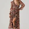 Floral Lace Back Long Sleeve Maxi Dress 2 Floral Lace Back Long Sleeve Maxi Dress -Sun Gaia Dresses Shop ADR102039 ORANGEBLACKFLORAL 1