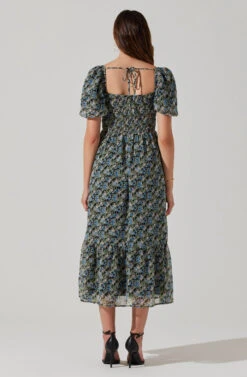 V-wire Sweetheart A-line Midi Dress -Sun Gaia Dresses Shop ADR102048 BLUEMULTIFLORAL 5