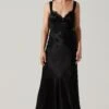 Aeris Satin Lace Trim Maxi Dress -Sun Gaia Dresses Shop ADR102254 BLACK 1