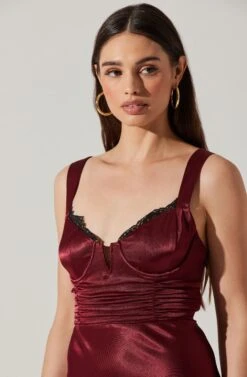 Aeris Satin Lace Trim Maxi Dress 33 Aeris Satin Lace Trim Maxi Dress -Sun Gaia Dresses Shop ADR102254 WINE 2