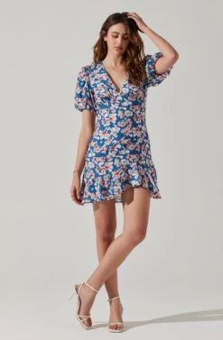 Flutter Sleeve Cutout Floral Mini Dress -Sun Gaia Dresses Shop ADR10724 BLUEPINKFLORAL 2