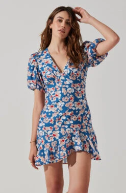 Flutter Sleeve Cutout Floral Mini Dress -Sun Gaia Dresses Shop ADR10724 BLUEPINKFLORAL 3