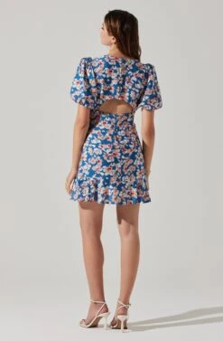Flutter Sleeve Cutout Floral Mini Dress -Sun Gaia Dresses Shop ADR10724 BLUEPINKFLORAL 5
