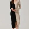 Two Toned Long Sleeve Midi Sweater Dress 2 Two Toned Long Sleeve Midi Sweater Dress -Sun Gaia Dresses Shop ALD45112 FCI BLACKCONTRAST 1