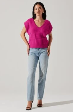 Checkered Sweater Vest 23 Checkered Sweater Vest -Sun Gaia Dresses Shop ALT16416 CI FUCHSIA 2