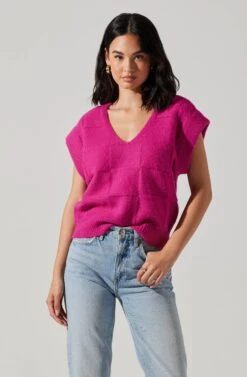 Checkered Sweater Vest 20 Checkered Sweater Vest -Sun Gaia Dresses Shop ALT16416 CI FUCHSIA 3