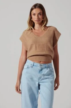 Checkered Sweater Vest 16 Checkered Sweater Vest -Sun Gaia Dresses Shop ALT16416 CI TAUPE 3