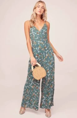 Plisse Jumpsuit -Sun Gaia Dresses Shop AP7083 TEAL MULTI FLORAL 1AA