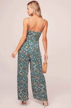 Plisse Jumpsuit -Sun Gaia Dresses Shop AP7083 TEAL MULTI FLORAL 4AA