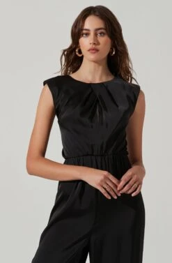 Inverted Pleat Neck Jumpsuit -Sun Gaia Dresses Shop AP7241 BLACK 3