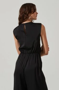 Inverted Pleat Neck Jumpsuit -Sun Gaia Dresses Shop AP7241 BLACK 5