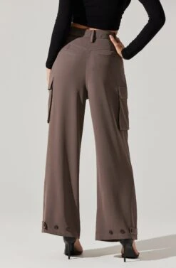 Pleated Wide Leg Cargo Pants -Sun Gaia Dresses Shop AP7310 WARMGREY 2