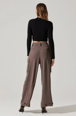 Pleated Wide Leg Cargo Pants -Sun Gaia Dresses Shop AP7310 WARMGREY 4