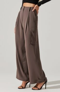 Pleated Wide Leg Cargo Pants -Sun Gaia Dresses Shop AP7310 WARMGREY 5