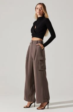 Pleated Wide Leg Cargo Pants -Sun Gaia Dresses Shop AP7310 WARMGREY 6