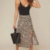 Button Front Midi Skirt 1 Button Front Midi Skirt -Sun Gaia Dresses Shop AS9024B LEOPARD PRINT 4A