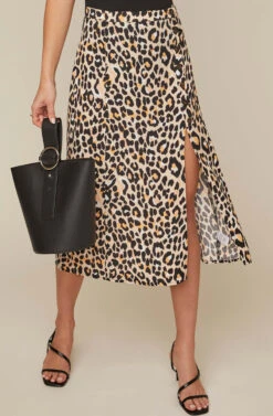 Button Front Midi Skirt -Sun Gaia Dresses Shop AS9024B LEOPARD PRINT 4AA