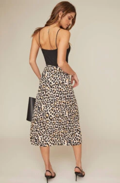 Button Front Midi Skirt -Sun Gaia Dresses Shop AS9024B LEOPARD PRINT 8A