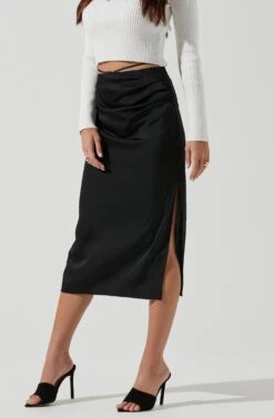 Hi Slit Ruched Skirt 10 Hi Slit Ruched Skirt -Sun Gaia Dresses Shop AS9086B BLACK 1562