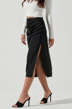 Hi Slit Ruched Skirt 11 Hi Slit Ruched Skirt -Sun Gaia Dresses Shop AS9086B BLACK 1564