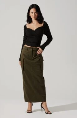 High Rise Cargo Maxi Skirt -Sun Gaia Dresses Shop AS9163 OLIVE 1