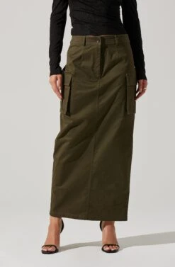 High Rise Cargo Maxi Skirt -Sun Gaia Dresses Shop AS9163 OLIVE 3