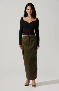 High Rise Cargo Maxi Skirt -Sun Gaia Dresses Shop AS9163 OLIVE 4