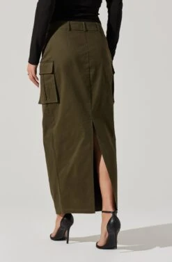 High Rise Cargo Maxi Skirt -Sun Gaia Dresses Shop AS9163 OLIVE 5