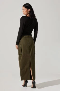 High Rise Cargo Maxi Skirt -Sun Gaia Dresses Shop AS9163 OLIVE 6