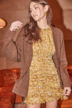 Claremore Floral Ruched Long Sleeve Mini Dress -Sun Gaia Dresses Shop ASTR FALL21 PT2 34203 edited