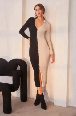Two Toned Long Sleeve Midi Sweater Dress -Sun Gaia Dresses Shop ASTR FALL23 ASSETS 0507