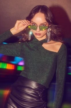 Crane Metallic Cutout Long Sleeve Top -Sun Gaia Dresses Shop ASTR HOL22 SKATE 0657