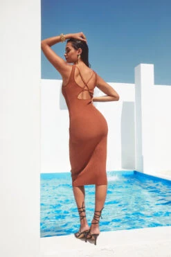 Elmira Cutout Cross Strap Midi Dress -Sun Gaia Dresses Shop ASTR SPR22 PT1 1466