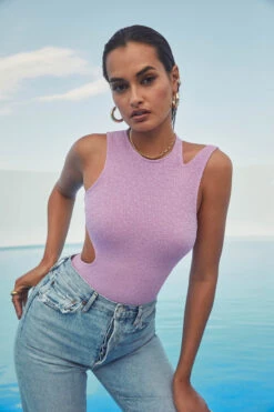 Dixon Sleeveless Cutout Crinkle Bodysuit -Sun Gaia Dresses Shop ASTR SPR22 PT1 2208