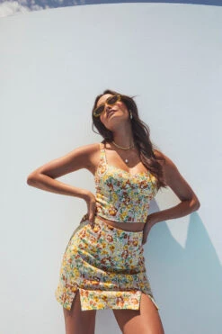 Monet Floral Double Slit Mini Skirt -Sun Gaia Dresses Shop ASTR SPR22 PT1 34564