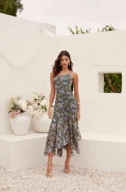 Malvina One Shoulder Floral Midi Dress -Sun Gaia Dresses Shop ASTR 060720233452