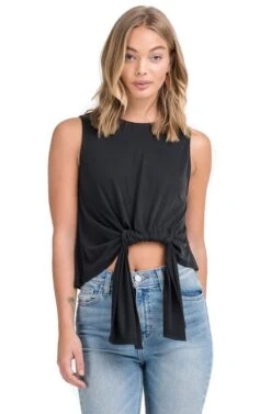 Tie Front Knit Tank -Sun Gaia Dresses Shop AT13699 BLACK 00