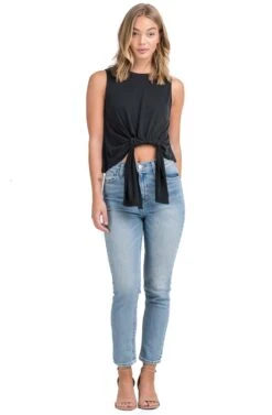 Tie Front Knit Tank -Sun Gaia Dresses Shop AT13699 BLACK 01