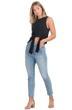 Tie Front Knit Tank -Sun Gaia Dresses Shop AT13699 BLACK 02