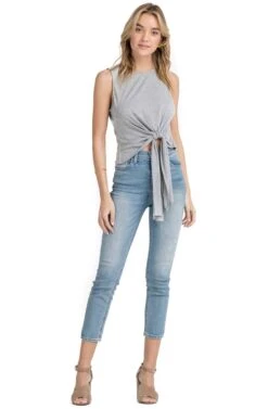 Tie Front Knit Tank -Sun Gaia Dresses Shop AT13699 HEATHER GREY 01