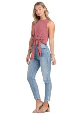 Tie Front Knit Tank -Sun Gaia Dresses Shop AT13699 MARSALA 02