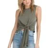 Tie Front Knit Tank -Sun Gaia Dresses Shop AT13699 OLIVE 00