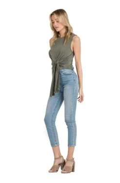 Tie Front Knit Tank -Sun Gaia Dresses Shop AT13699 OLIVE 02