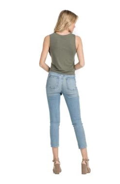 Tie Front Knit Tank -Sun Gaia Dresses Shop AT13699 OLIVE 03