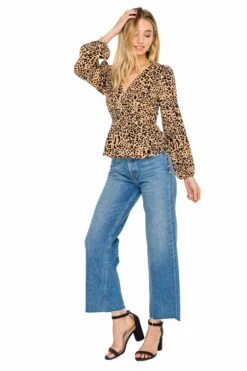 Long Sleeve Wrap Front Tie Leopard -Sun Gaia Dresses Shop AT15439 LEOPARD PRINT 2