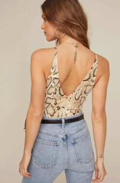 Double V Bodysuit -Sun Gaia Dresses Shop AT15499 PYTHON PRINT 3A